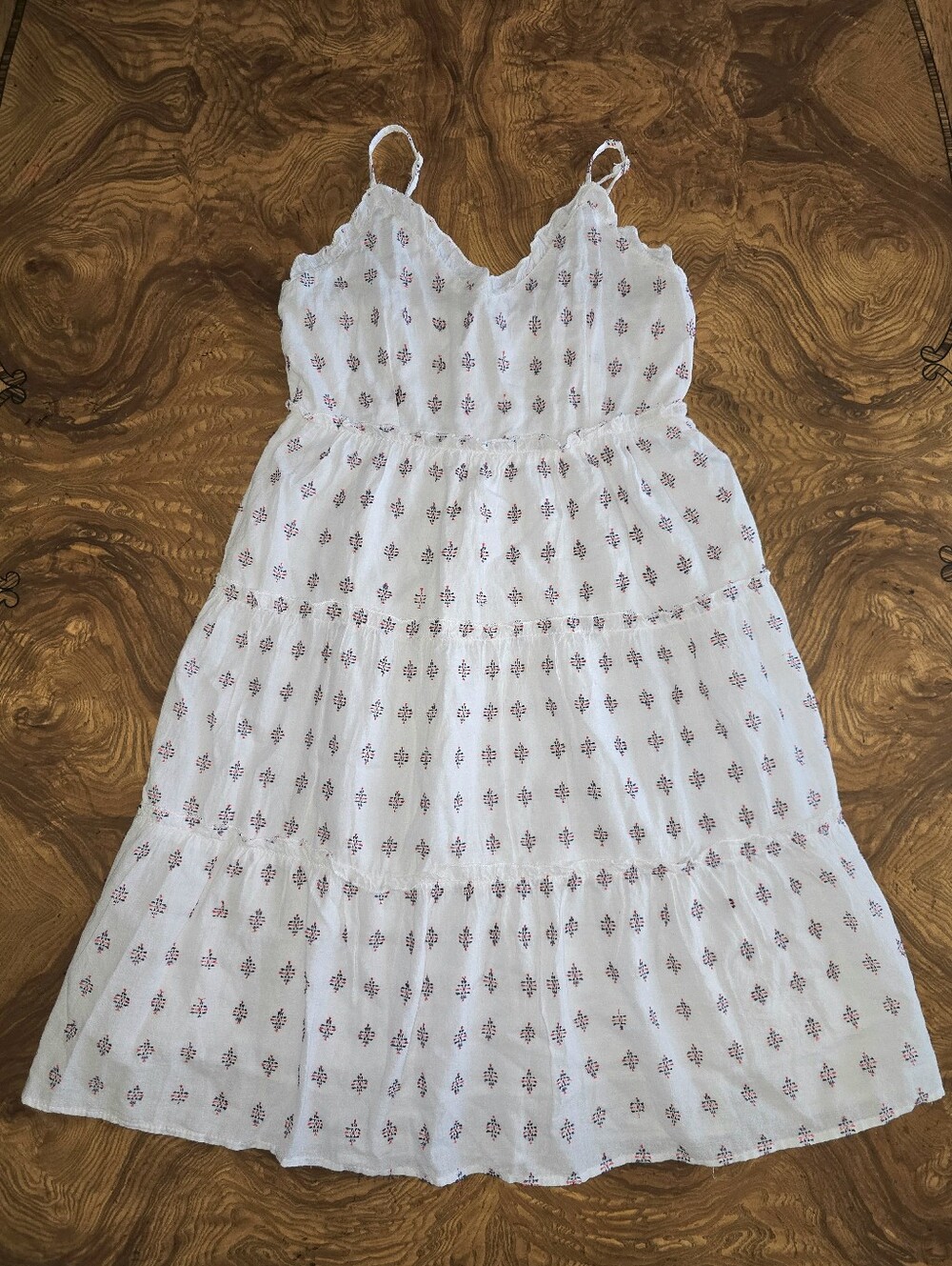 Sim & Sam Women's Size M White Tiered Cotton Dress Red Blue Patriotic Summer